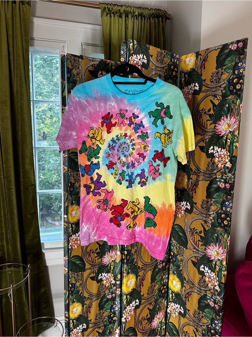 Liquid Blue Rainbow Tie-Dye Grateful Bear Graphic Tee - Multicolor